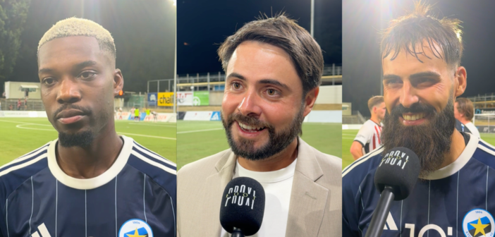 Luc Essiena, Oscar Correia et Pedro Nogueira à l’interview après Etoile Carouge – Aarau (3-0)